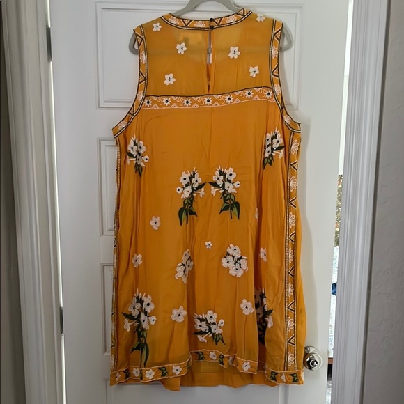 Anthropologie Embroidered Floral Yellow Sleeveless Dress - Picture 6 of 8